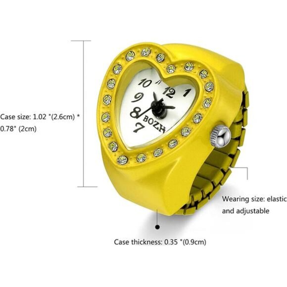 Yellow Heart-Shaped Crystal Watch Ring – Fun and Stylish Accessory - Picture 6 of 7